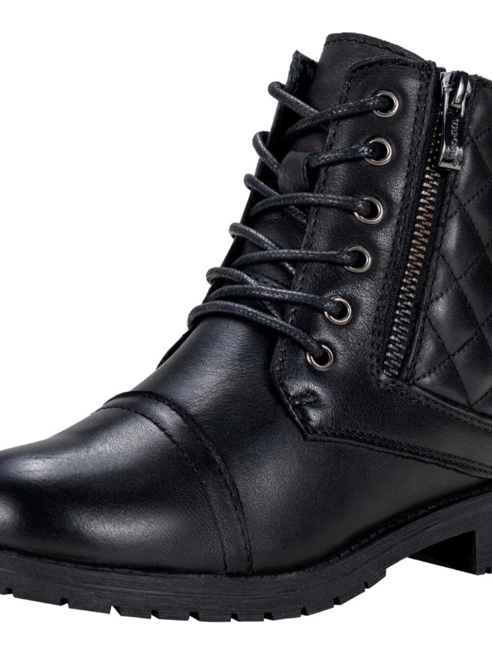 Women's Combat Ankle Boots, Lace up Low Heel Zipper Short Booties